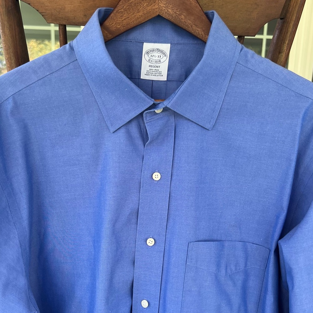 BROOKS BROTHERS Regent Dress Shirt Mens Oxford Non Iron Cotton Blue 17.5/33